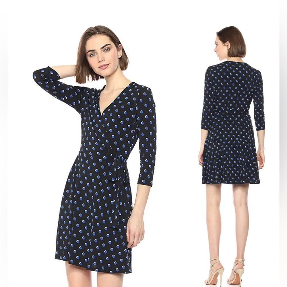 Bailey 44 M blue polka dot 3/4 sleeve stretch jersey knit dress